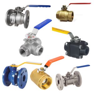 Eight ball valves with lever handles: flanged, threaded, brass, stainless steel and three-way
