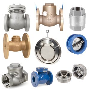 Check valves in swing, lift and wafer types, in grey, bronze, blue and stainless steel bodies