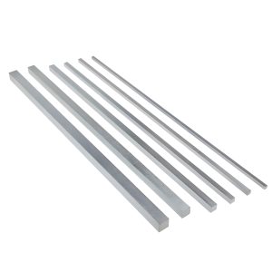 Six rectangular metal key bars of different sizes