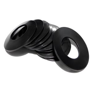 Stack of black cone-shaped disc spring washers