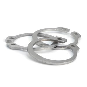 Silver external circlips stacked together