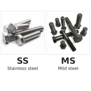 Stainless steel (SS) hex head bolts and black mild steel (MS) hex head bolts